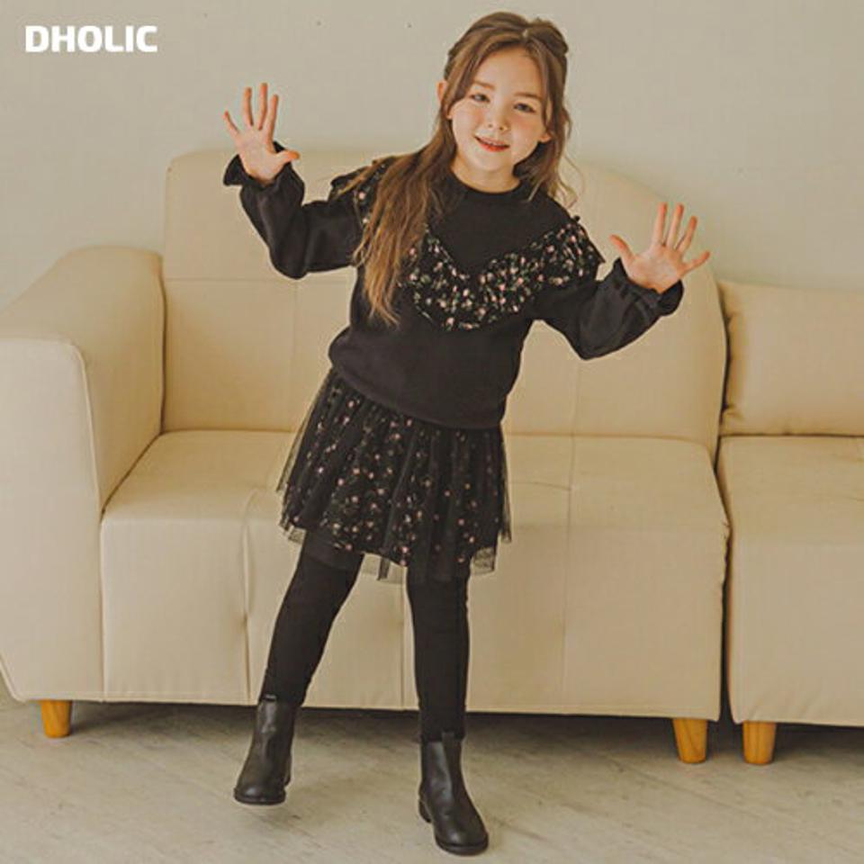 裏起毛花柄スウェット&スカートSET・p010105 キッズ【3~8才】【set】【セットアップ setup トップス スウェット トレーナー 長袖 スカート ミニスカート ショート丈 花柄 かわいい 裏起毛 女の子 冬 韓国 韓国子供服 こども 子供服 こども服】【KIDS】