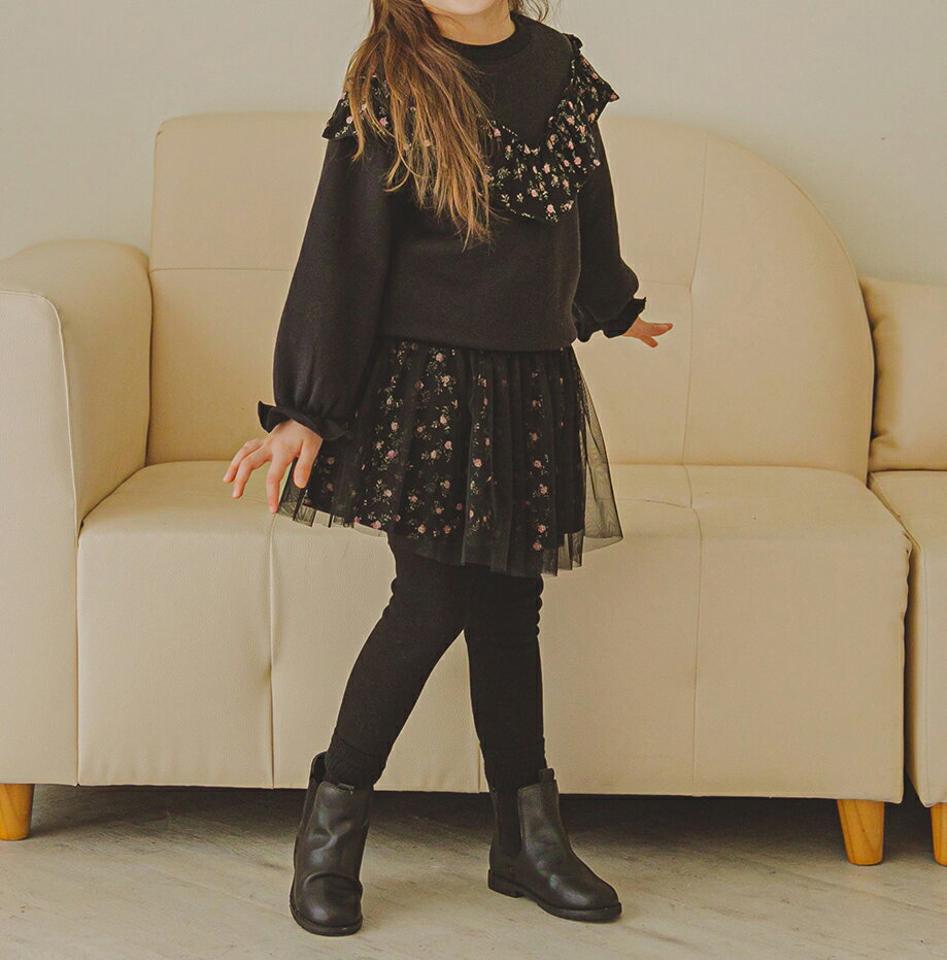 裏起毛花柄スウェット&スカートSET・p010105 キッズ【3~8才】【set】【セットアップ setup トップス スウェット トレーナー 長袖 スカート ミニスカート ショート丈 花柄 かわいい 裏起毛 女の子 冬 韓国 韓国子供服 こども 子供服 こども服】【KIDS】