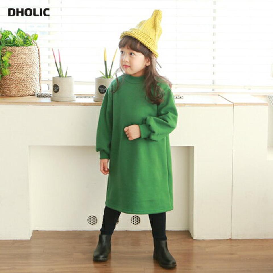 裏起毛ハーフネックワンピース・p010561 キッズ【3~8才】【ops】【ワンピース ミディ丈 ミディワンピース 長袖 単色 無地 シンプル カジュアル ベーシック ハーフネック 裏起毛 女の子 冬 韓国 韓国子供服 子供 こども 子供服 こども服】【KIDS】