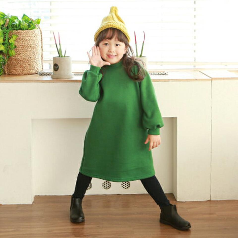 裏起毛ハーフネックワンピース・p010561 キッズ【3~8才】【ops】【ワンピース ミディ丈 ミディワンピース 長袖 単色 無地 シンプル カジュアル ベーシック ハーフネック 裏起毛 女の子 冬 韓国 韓国子供服 子供 こども 子供服 こども服】【KIDS】