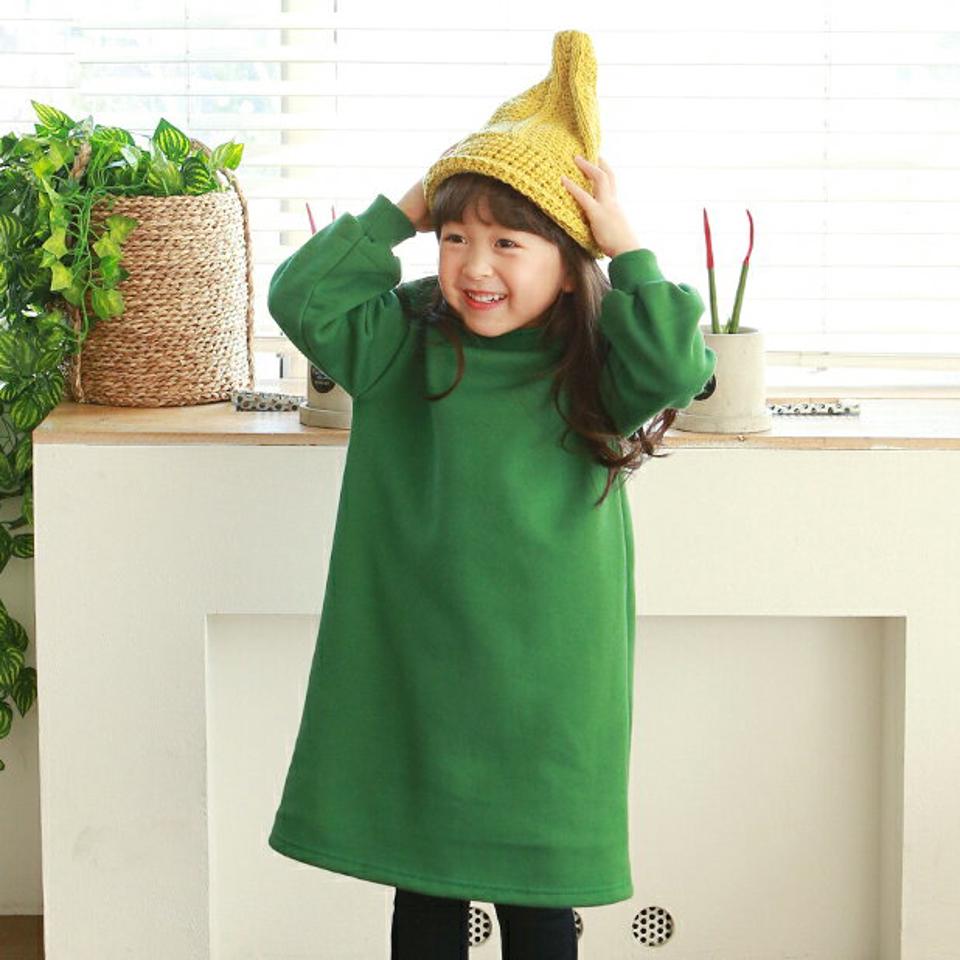 裏起毛ハーフネックワンピース・p010561 キッズ【3~8才】【ops】【ワンピース ミディ丈 ミディワンピース 長袖 単色 無地 シンプル カジュアル ベーシック ハーフネック 裏起毛 女の子 冬 韓国 韓国子供服 子供 こども 子供服 こども服】【KIDS】