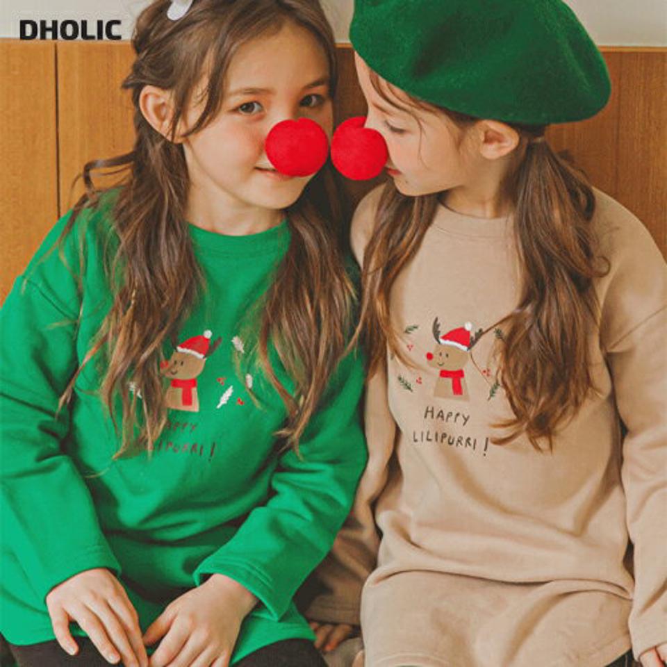 裏起毛クリスマスリリープリTシャツ(beige)・p010103 キッズ【3~8才】【tops】【トップス Tシャツ 長袖 トナカイ クリスマス 裏起毛 カジュアル かわいい ラフ 女の子 男の子 冬 韓国 韓国子供服 子供 こども 子供服 こども服】【KIDS】