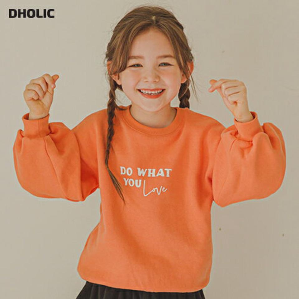 裏起毛パフスリーブロゴスウェット(orange)・p010104 キッズ【3~8才】【tops】【トップス スウェット トレーナー　長袖 パフスリーブ パフ袖 ロゴ ロゴトップス 裏起毛 カジュアル ラフ 女の子 冬 韓国 韓国子供服 こども 子供服 こども服】【KIDS】
