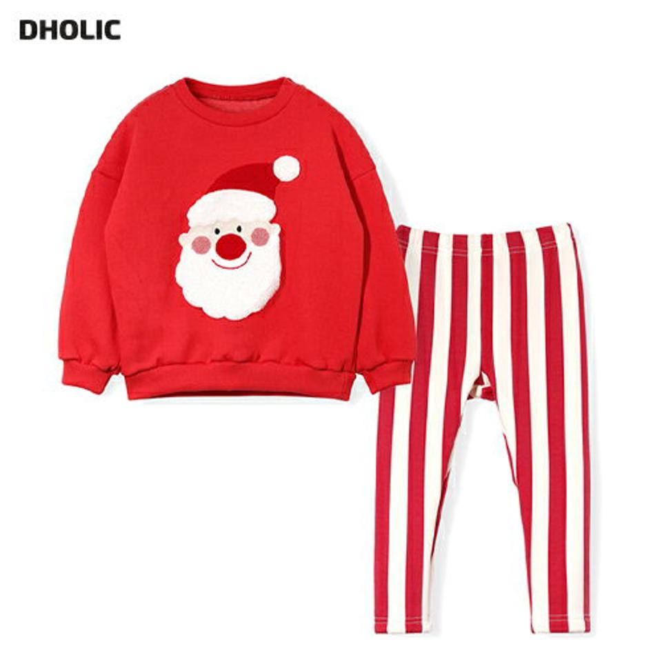 裏起毛サンタスウェット上下SET・p010620 キッズ【3~8才】【set】【セット 上下 トップス 長袖 トレーナー パンツ ズボン ロングパンツ 長ズボン クリスマス ストライプ柄 裏起毛 女の子 男の子 冬 韓国 韓国子供服 こども 子供服 こども服】【KIDS】