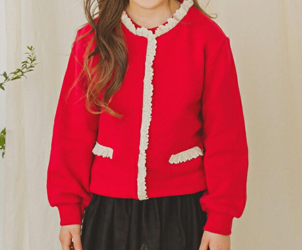 裏起毛レースフリルスウェット(red)・p009967 キッズ【3~8才】【tops】【トップス スウェット トレーナー 長袖 フリル レース 裏起毛 可愛い かわいい ガーリー 女の子 秋 冬 韓国 韓国子供服 子供 こども 子供服 こども服】【KIDS】