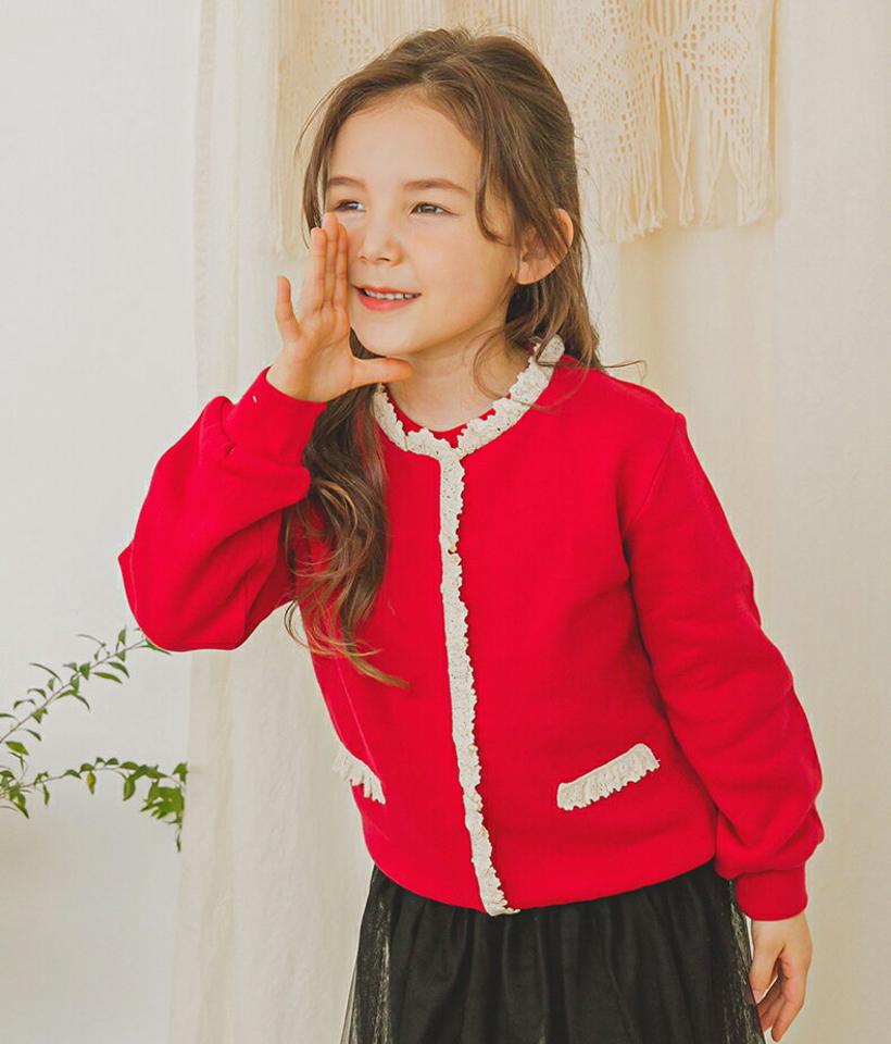 裏起毛レースフリルスウェット(red)・p009967 キッズ【3~8才】【tops】【トップス スウェット トレーナー 長袖 フリル レース 裏起毛 可愛い かわいい ガーリー 女の子 秋 冬 韓国 韓国子供服 子供 こども 子供服 こども服】【KIDS】