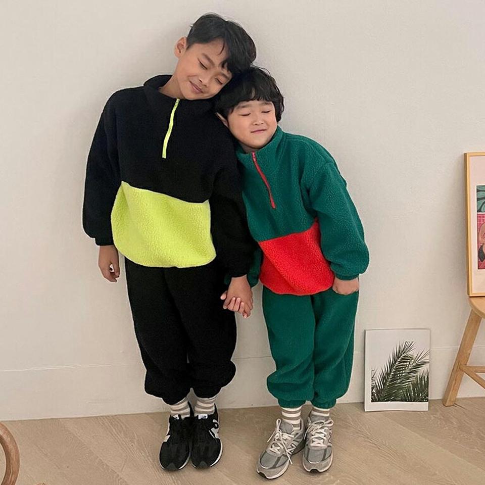 配色ソフトスウェット上下SET(kids)・u10468 キッズ【3~8才】【set】【セットアップ setup トップス 長袖 パンツ ズボン ロングパンツ 長ズボン フリース スウェット 配色 女の子 男の子 秋 冬 韓国 韓国子供服 子供 こども 子供服 こども服】【KIDS】【WS】