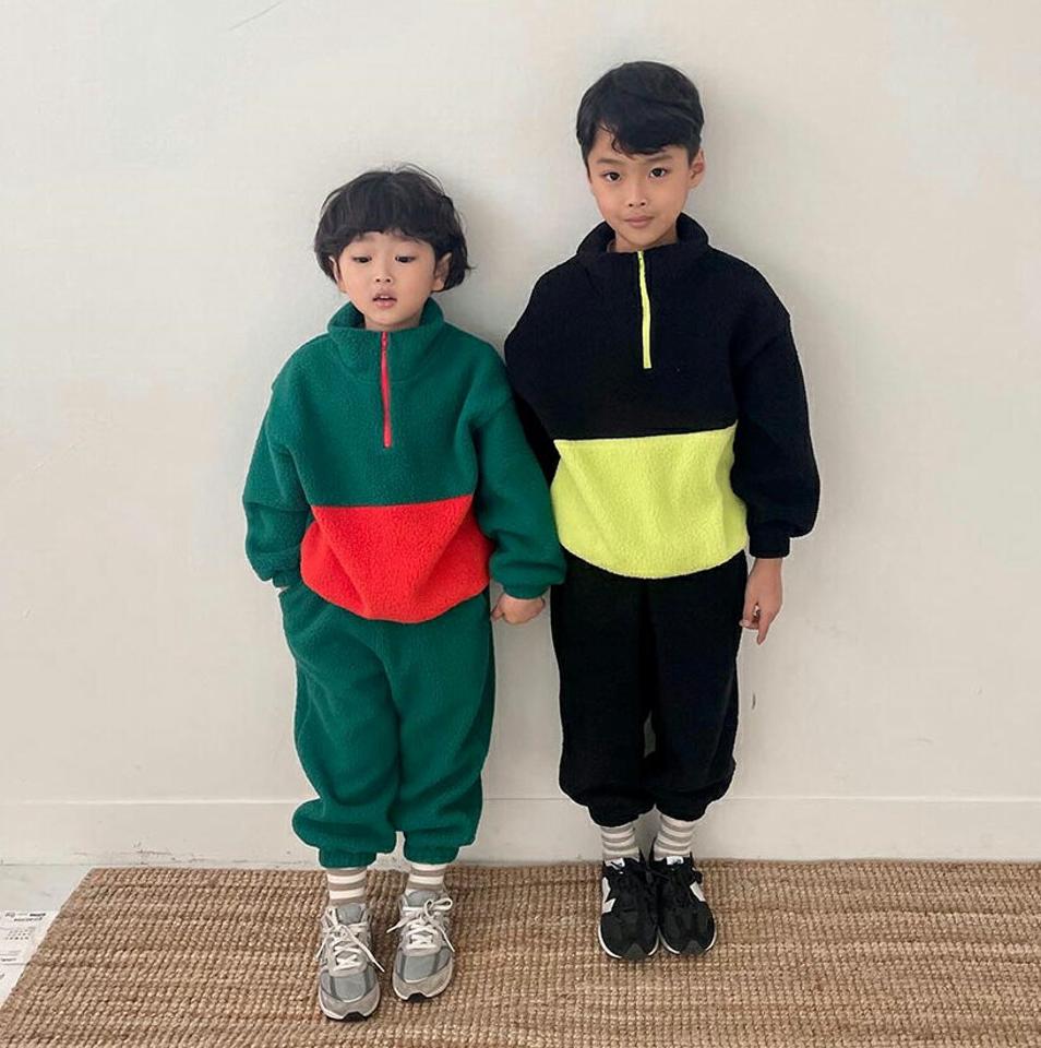 配色ソフトスウェット上下SET(kids)・u10468 キッズ【3~8才】【set】【セットアップ setup トップス 長袖 パンツ ズボン ロングパンツ 長ズボン フリース スウェット 配色 女の子 男の子 秋 冬 韓国 韓国子供服 子供 こども 子供服 こども服】【KIDS】【WS】