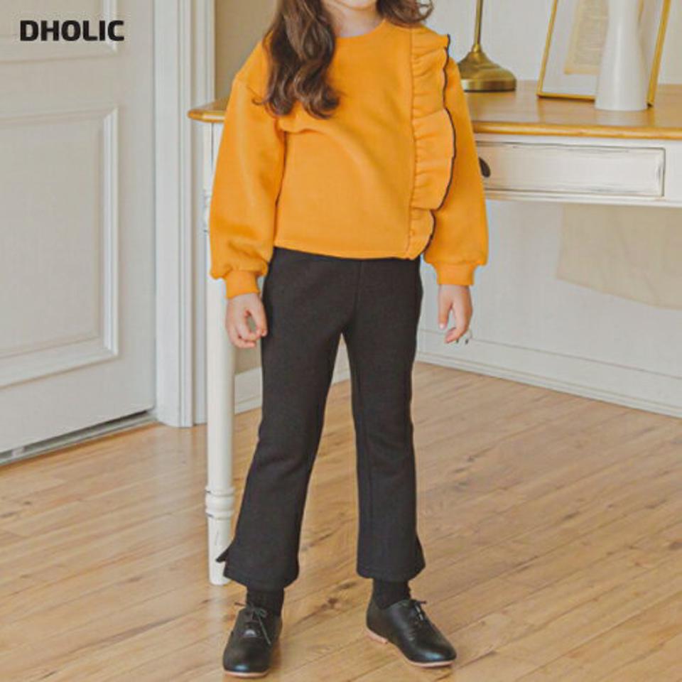 裏起毛サイドフリルTシャツ上下SET(mustard)・p010079 キッズ【3~8才】【set】【セット set トップス 長袖 パンツ ズボン ロングパンツ 長ズボン フリル 裏起毛 かわいい 女の子 冬 韓国 韓国子供服 子供 こども 子供服 こども服】【KIDS】
