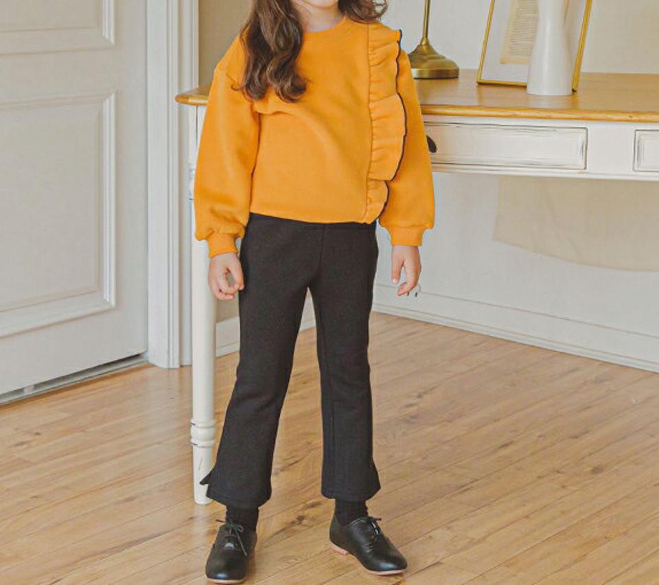 裏起毛サイドフリルTシャツ上下SET(mustard)・p010079 キッズ【3~8才】【set】【セット set トップス 長袖 パンツ ズボン ロングパンツ 長ズボン フリル 裏起毛 かわいい 女の子 冬 韓国 韓国子供服 子供 こども 子供服 こども服】【KIDS】