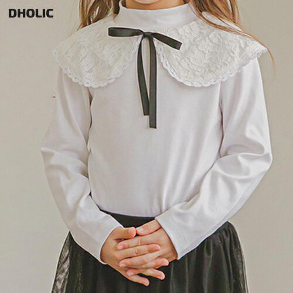 レースカラーTシャツ(white)・p009913 キッズ【3~8才】【tops】【トップス Tシャツ 長袖 レース 襟コンシャス ガーリー 可愛い かわいい モダン 女の子 秋 冬 韓国 韓国子供服 子供 こども 子供服 こども服】【KIDS】