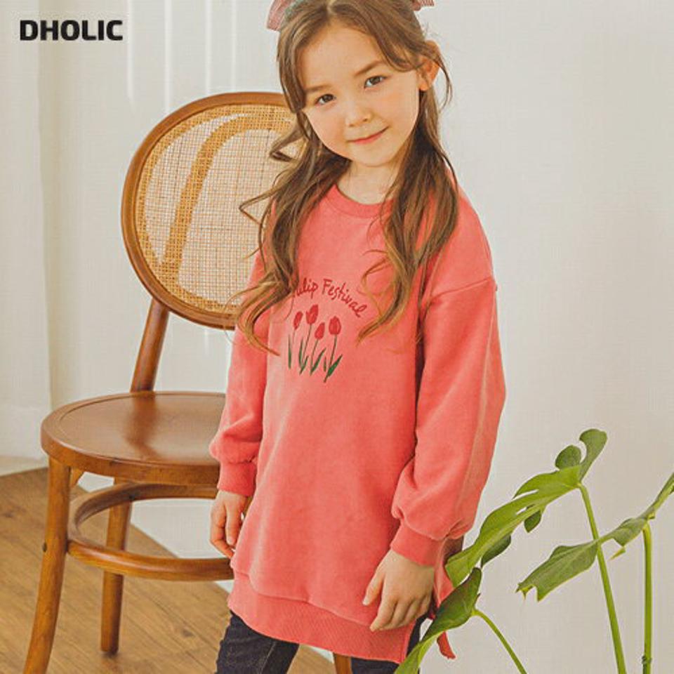 裏起毛スリーチューリップスウェット(pink)・p009995 キッズ 【3~8才】【tops】【韓国 ファッション トップス Tシャツ カットソー 長袖 ロング チュニック ワンピース レタリング 女の子 男の子 キッズ 子供服 幼稚園 通学 通園 低学年 秋 冬】【KIDS】