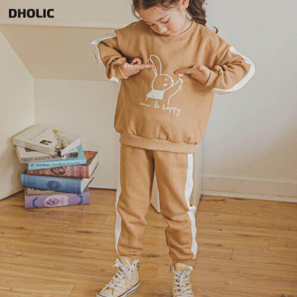 裏起毛ラビット配色上下SET(beige)・p010094 キッズ 【3~8才】【pt】【韓国 ファッション セットアップ スウェット トレーナー ロングパンツ ジョガーパンツ レタリング ロゴ 女の子 男の子 キッズ 子供 子供服 幼稚園 通学 通園 低学年 秋 冬】【KIDS】