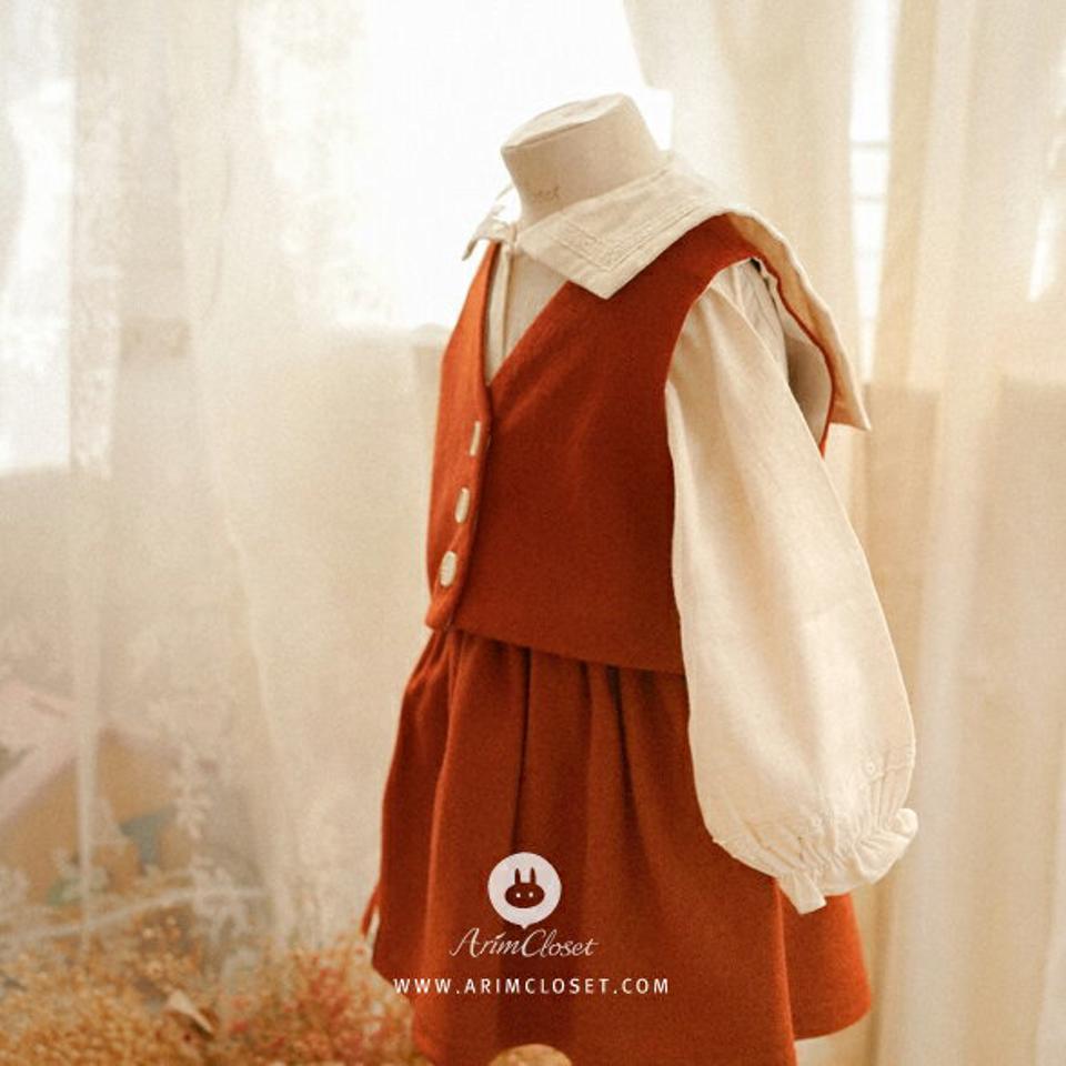 ベスト&スカート上下SET p010629 キッズ 【0~2才】【SET】【韓国 ファッション セットアップ ベスト Vネック ボタン スカート フレア Aライン 無地 女の子キッズ 子供 子供用 ベビー 赤ちゃん ベビー用 赤ちゃん用 出産祝い 秋 冬】【KIDS】