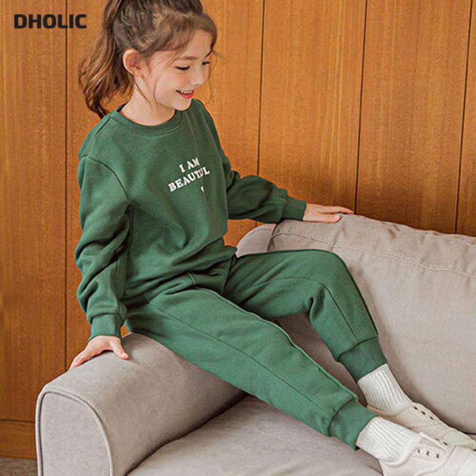 裏起毛プリント上下SET(green)・p010098 キッズ 【3~8才】【pt】【韓国 ファッション セットアップ 上下セット スウェット トレーナー Tシャツ ロングパンツ ジョガーパンツ レタリング ロゴ キッズ 子供服 幼稚園 通学 通園 低学年 秋 冬】【KIDS】