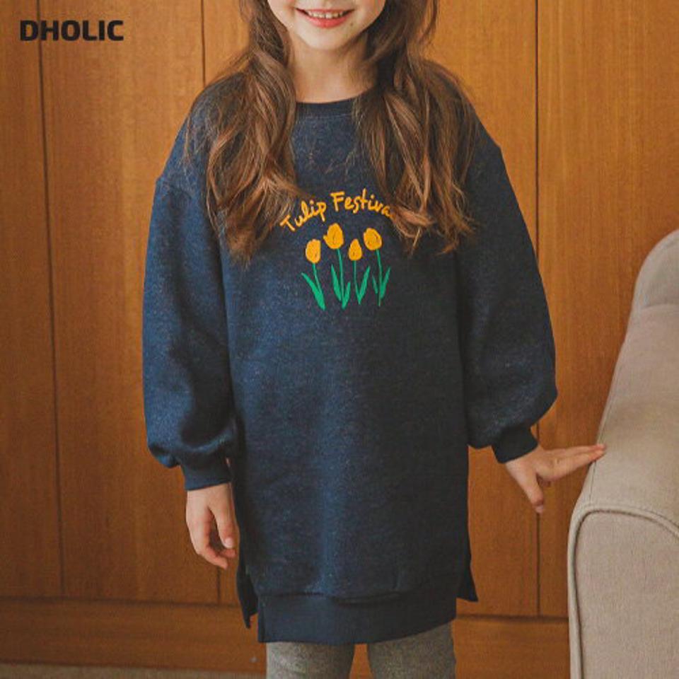 裏起毛スリーチューリップスウェット(blue)・p010010 キッズ 【3~8才】【tops】【韓国 ファッション トップス Tシャツ カットソー 長袖 ロング チュニック ワンピース レタリング 女の子 男の子 キッズ 子供服 幼稚園 通学 通園 低学年 秋 冬】【KIDS】