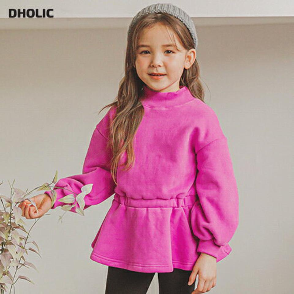 裏起毛フリルロングスウェット(pink)・p010014 キッズ 【3~8才】【tops】【韓国 ファッション トップス トレーナー Tシャツ カットソー 長袖 ロング ロンT 無地 女の子 ペプラム モックネック キッズ 子供服 幼稚園 通学 通園 低学年 秋 冬】【KIDS】