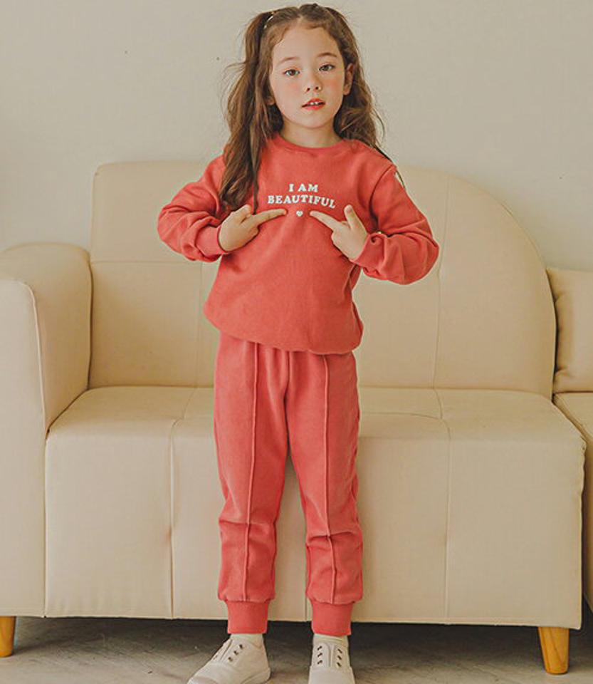 裏起毛プリント上下SET(pink)・p010096 キッズ 【3~8才】【pt】【韓国 ファッション セットアップ 上下セット スウェット トレーナー Tシャツ ロングパンツ ジョガーパンツ レタリング ロゴ キッズ 子供 子供服 幼稚園 通学 通園 低学年 秋 冬】【KIDS】