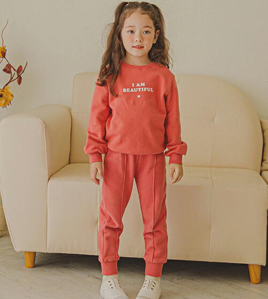 裏起毛プリント上下SET(pink)・p010096 キッズ 【3~8才】【pt】【韓国 ファッション セットアップ 上下セット スウェット トレーナー Tシャツ ロングパンツ ジョガーパンツ レタリング ロゴ キッズ 子供 子供服 幼稚園 通学 通園 低学年 秋 冬】【KIDS】