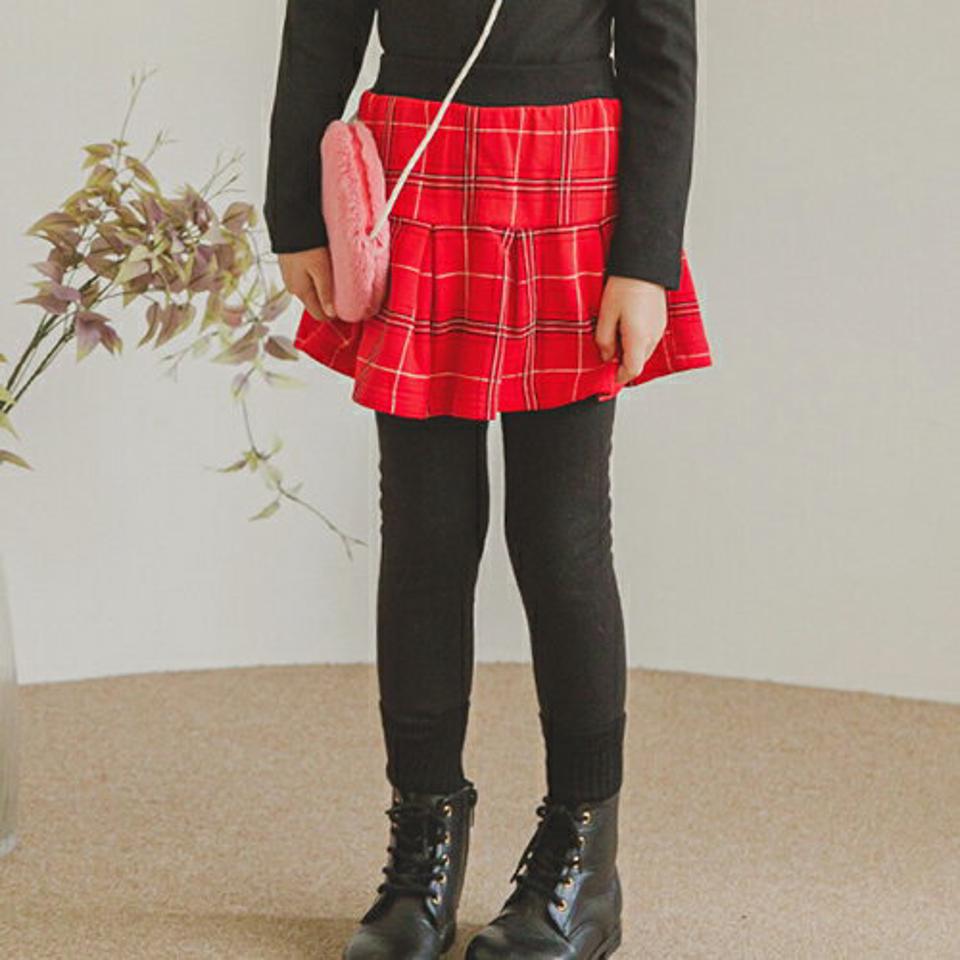 ファー裏地チェックスカートレギンス・p009893 キッズ 【3~8才】【sk】【韓国 ファッション ボトムス レギンス パンツ スパッツ スカート フレア Aライン タータンチェック 女の子 キッズ 子供 子供服 幼稚園 通学 通園 低学年 秋 冬】【KIDS】