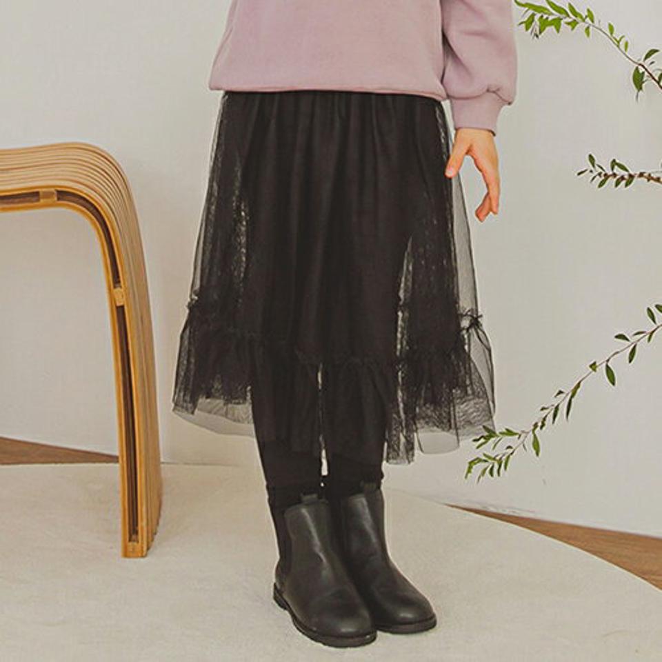 ファー裏地チュールスカートレギンス・p009882 キッズ 【3~8才】【sk】【韓国 ファッション ボトムス レギンス パンツ スパッツ スカート フレア Aライン チュール 無地 女の子 キッズ 子供 子供服 幼稚園 通学 通園 低学年 秋 冬】【KIDS】