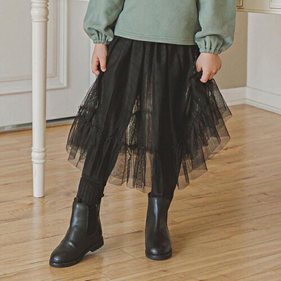 ファー裏地チュールスカートレギンス・p009882 キッズ 【3~8才】【sk】【韓国 ファッション ボトムス レギンス パンツ スパッツ スカート フレア Aライン チュール 無地 女の子 キッズ 子供 子供服 幼稚園 通学 通園 低学年 秋 冬】【KIDS】