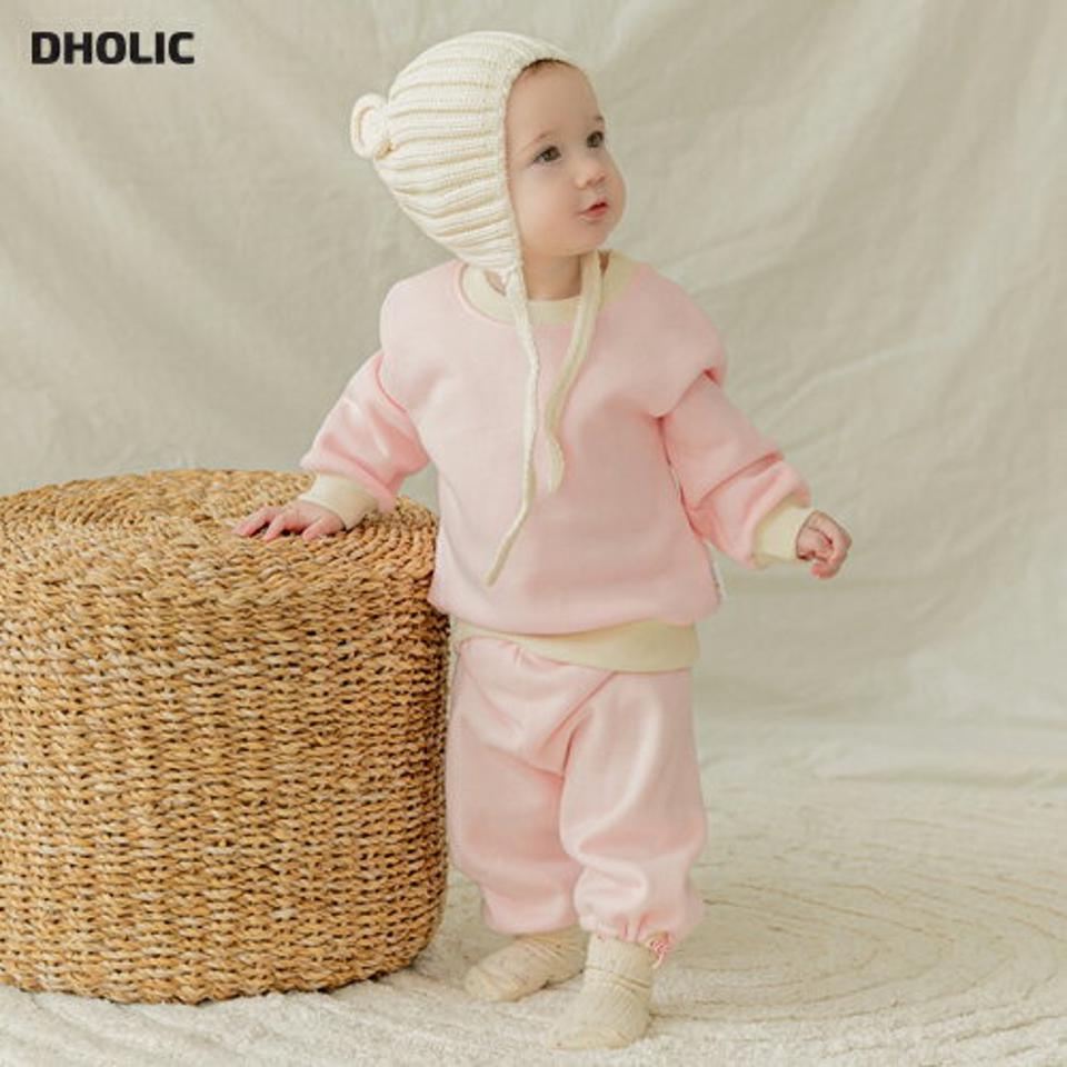 裏起毛配色スウェット上下SET(pink) p008836 キッズ 【0~2才】【SET】【韓国 ファッション セットアップ トレーナー Tシャツ パンツ ロング ルーズ 保温 暖かいキッズ 子供 子供用 ベビー 赤ちゃん ベビー用 赤ちゃん用 出産祝い 春 秋 冬】【KIDS】
