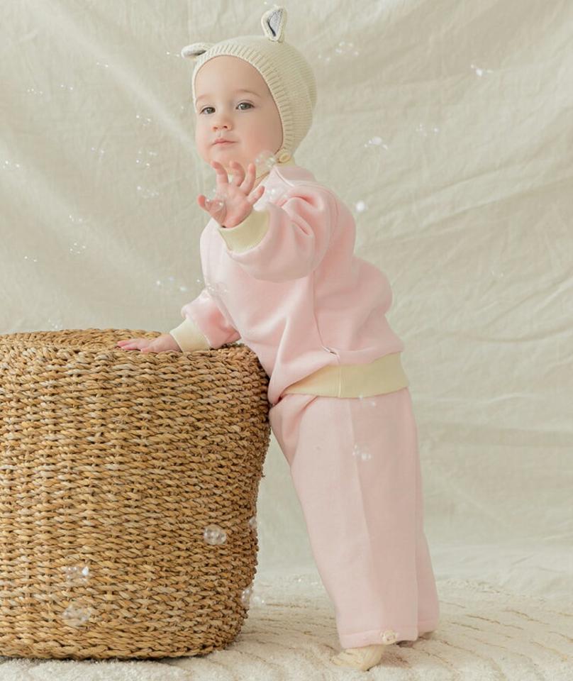 裏起毛配色スウェット上下SET(pink) p008836 キッズ 【0~2才】【SET】【韓国 ファッション セットアップ トレーナー Tシャツ パンツ ロング ルーズ 保温 暖かいキッズ 子供 子供用 ベビー 赤ちゃん ベビー用 赤ちゃん用 出産祝い 春 秋 冬】【KIDS】