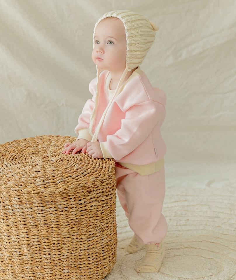 裏起毛配色スウェット上下SET(pink) p008836 キッズ 【0~2才】【SET】【韓国 ファッション セットアップ トレーナー Tシャツ パンツ ロング ルーズ 保温 暖かいキッズ 子供 子供用 ベビー 赤ちゃん ベビー用 赤ちゃん用 出産祝い 春 秋 冬】【KIDS】