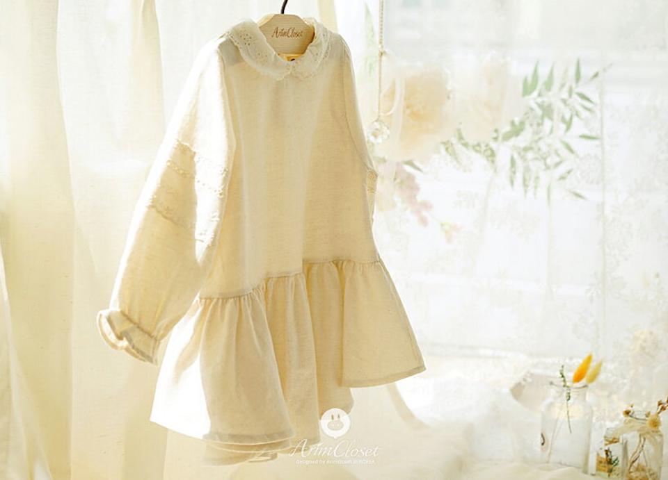 コットンレースワンピース p008599 キッズ 【0~2才】【ops】【韓国 ファッション ワンピース ロング 長袖 カラー 襟 フレア コットン100 無地 女の子キッズ 子供 子供用 ベビー 赤ちゃん ベビー用 赤ちゃん用 出産祝い 春 秋 冬】【KIDS】