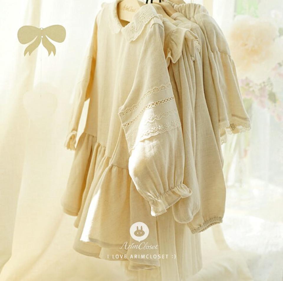 コットンレースワンピース p008599 キッズ 【0~2才】【ops】【韓国 ファッション ワンピース ロング 長袖 カラー 襟 フレア コットン100 無地 女の子キッズ 子供 子供用 ベビー 赤ちゃん ベビー用 赤ちゃん用 出産祝い 春 秋 冬】【KIDS】