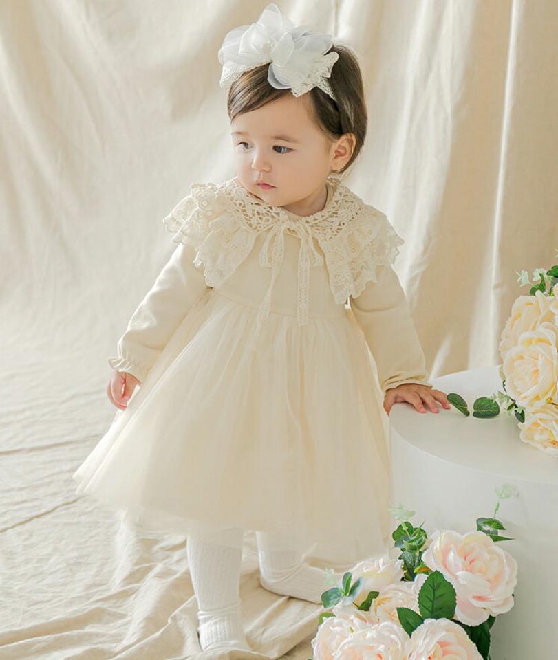 ケープ付コットンドレス p008852 キッズ 【0~2才】【ops】【韓国 ファッション ドレス ワンピース 長袖 レース 刺繍 レース編み 可愛い セレモニー ベビー撮影キッズ 子供 子供用 ベビー 赤ちゃん ベビー用 赤ちゃん用 出産祝い 春 秋 冬】【KIDS】