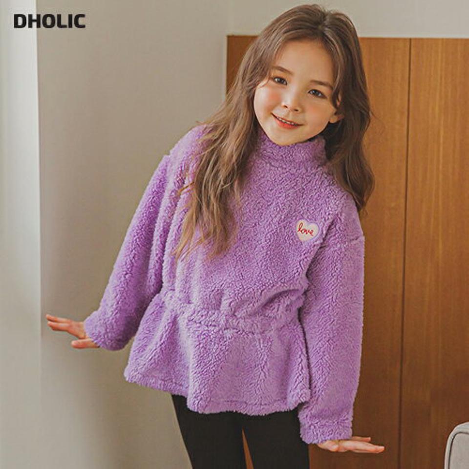 バックボタンラブソフトTシャツ(purple)・p009884 キッズ 【3~8才】【tops】【韓国 ファッション トップス Tシャツ ハーフネック ハイネック ボアTシャツ ボア ファー ロゴ 女の子 キッズ 子供 子供服 幼稚園 通学 通園 低学年 秋 冬】【KIDS】