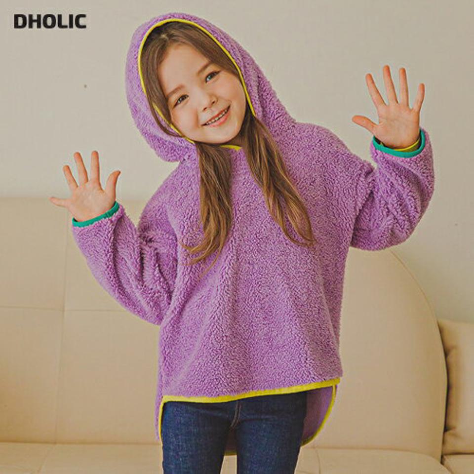 ポイント配色ロングフーディ(purple)・p009876 キッズ 【3~8才】【tops】【韓国 ファッション トップス フード パーカー スウェット トレーナー Tシャツ ボア ファー ロゴ 女の子 男の子 キッズ 子供 子供服 幼稚園 通学 通園 低学年 秋 冬】【KIDS】