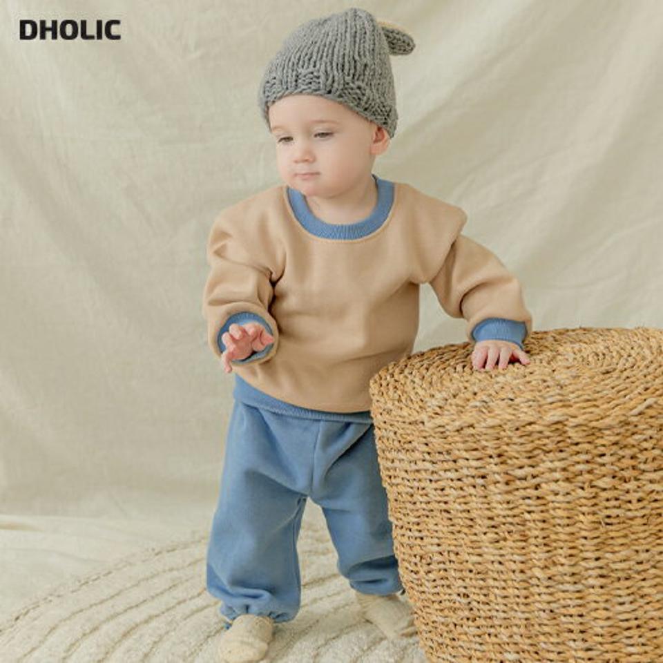 裏起毛配色スウェット上下SET(beige) p008857 キッズ 【0~2才】【SET】【韓国 ファッション セットアップ トレーナー Tシャツ パンツ ロング ルーズ 保温 暖かいキッズ 子供 子供用 ベビー 赤ちゃん ベビー用 赤ちゃん用 出産祝い 春 秋 冬】【KIDS】