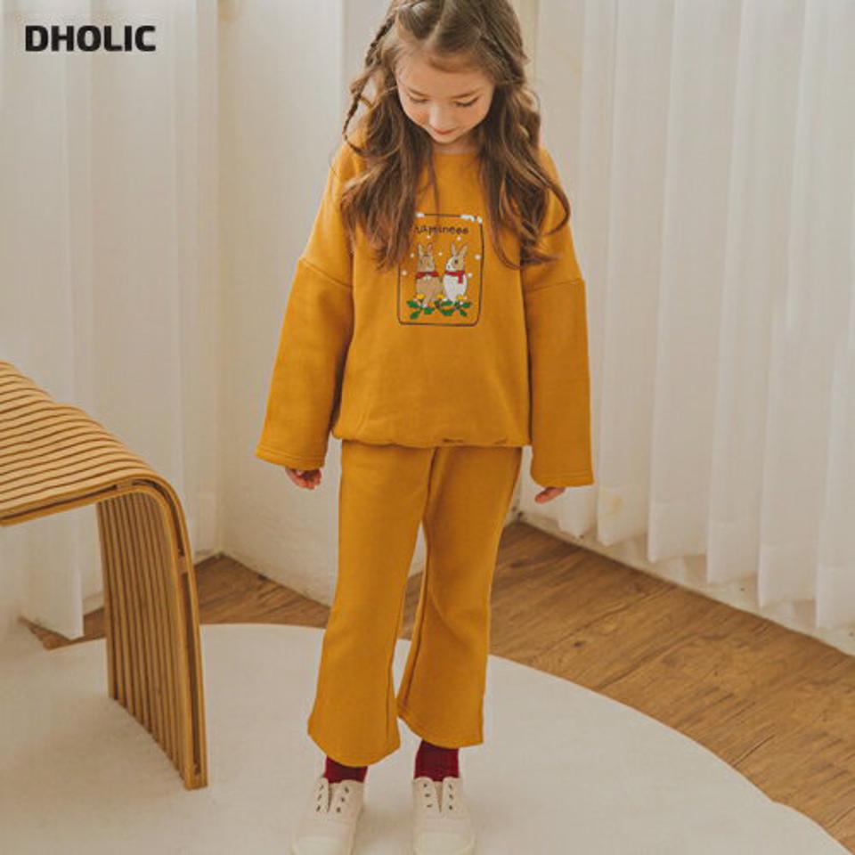 裏起毛ラビット上下SET(yellow)・p010091 キッズ【3~8才】【tops】【セットアップ setup 上下 トップス 長袖 トレーナ パンツ ズボン ロングパンツ 長ズボン うさぎ ウサギ 裏起毛 女の子 冬 韓国 韓国子供服 子供 こども 子供服 こども服】【KIDS】