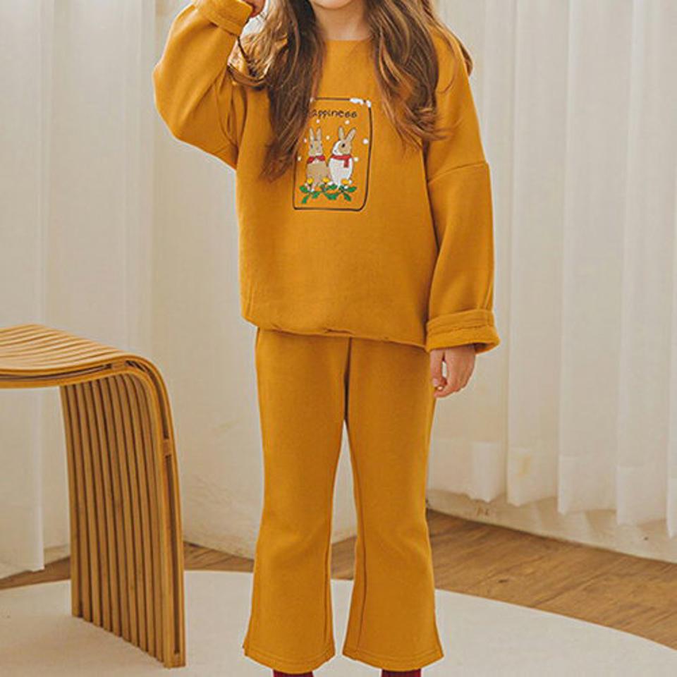 裏起毛ラビット上下SET(yellow)・p010091 キッズ【3~8才】【tops】【セットアップ setup 上下 トップス 長袖 トレーナ パンツ ズボン ロングパンツ 長ズボン うさぎ ウサギ 裏起毛 女の子 冬 韓国 韓国子供服 子供 こども 子供服 こども服】【KIDS】