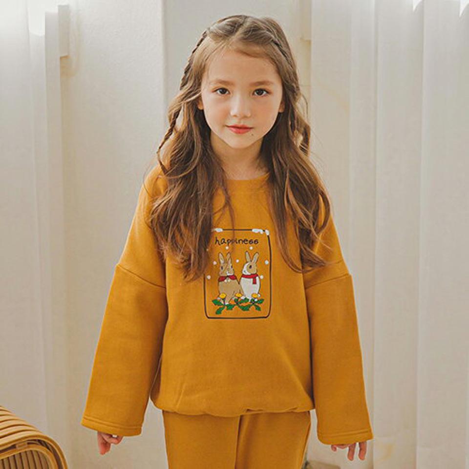 裏起毛ラビット上下SET(yellow)・p010091 キッズ【3~8才】【tops】【セットアップ setup 上下 トップス 長袖 トレーナ パンツ ズボン ロングパンツ 長ズボン うさぎ ウサギ 裏起毛 女の子 冬 韓国 韓国子供服 子供 こども 子供服 こども服】【KIDS】