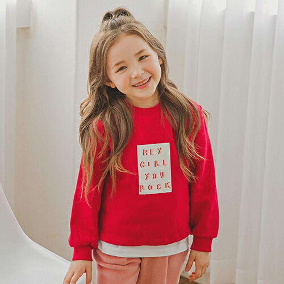 裏起毛ボックスロゴスウェット(red)・p009911 キッズ【3~8才】【tops】【トップス スウェット トレーナー 長袖 ロゴ ロゴトップス ボックスロゴ 裏起毛 カジュアル ラフ 女の子 男の子 冬 韓国 韓国子供服 子供 こども 子供服 こども服】【KIDS】