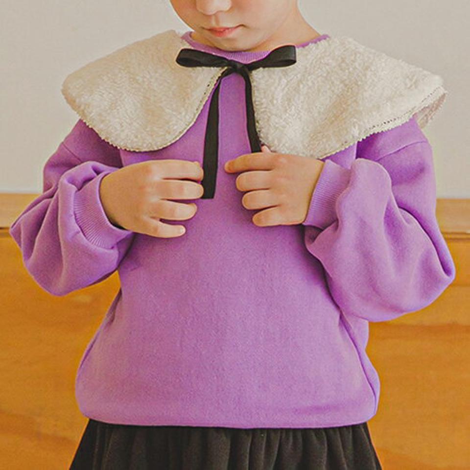 裏起毛ソフトカラーリボンスウェット(lilac)・p009975 キッズ【3~8才】【tops】【トップス スウェット トレーナー 長袖 リボン りぼん 裏起毛 ソフト 可愛い かわいい 女の子 冬 韓国 韓国子供服 子供 こども 子供服 こども服】【KIDS】