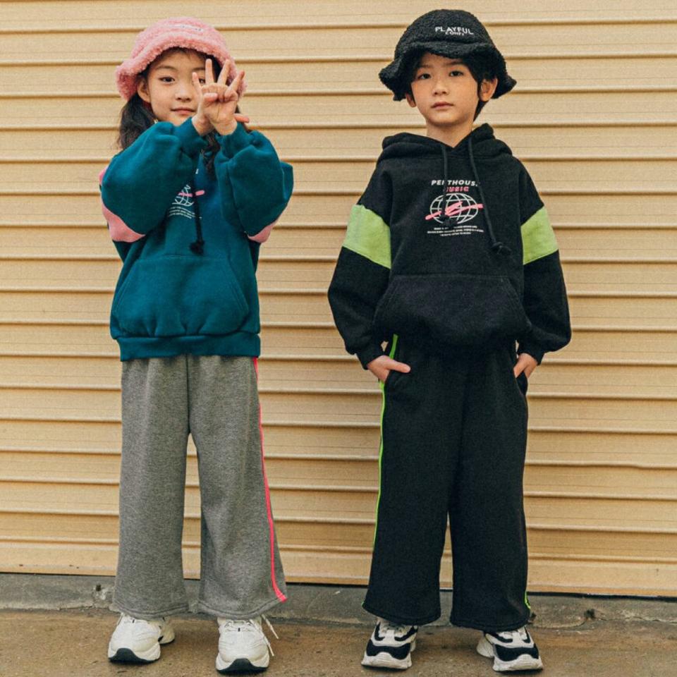 裏起毛ラインワイドパンツ(junior)・u10624 キッズ【9~17才】【pt】【パンツ ズボン ロングパンツ 長ズボン ワイド ワイドパンツ 裏起毛 ラインパンツ カジュアル ラフ 女の子 男の子 冬 韓国 韓国子供服 子供 こども 子供服 こども服】【KIDS】