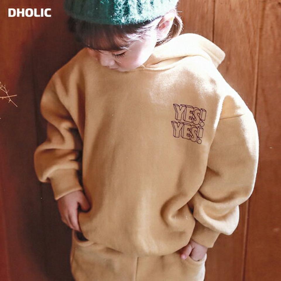 両起毛YESフーディ・p010374 キッズ 【3~8才】【tops】【韓国 ファッション トップス スウェット トレーナー Tシャツ カットソー 長袖 ルーズ レタリング プリント 女の子 男の子 ユニセックス キッズ 子供服 幼稚園 通学 通園 低学年 秋 冬】【KIDS】【WS】