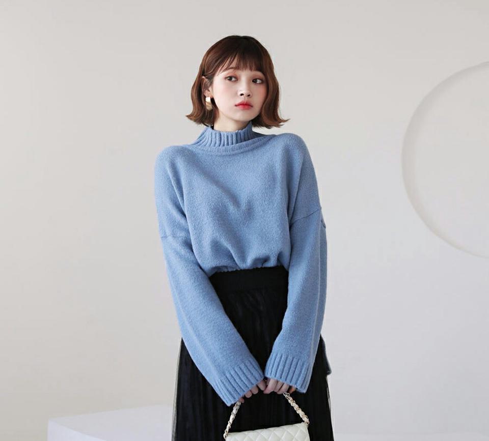 ハイネックスリットニット・全4色・t62415 レディース 【tops】【韓国 ファッション トップス ニット 長袖 ロングスリーブ ルーズ タートルネック ハイネック ゆったり 体型カバー ユニーク ソフト やわらかい アンバランス スリット カジュアル 秋 冬】