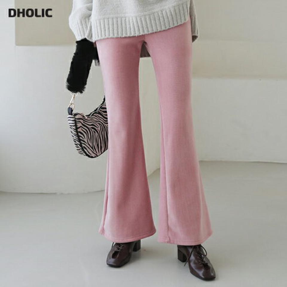 裏起毛リブブーツカットパンツ・全3色・t62408 レディース 【pt】【韓国 ファッション ボトムス パンツ ロング ワイド ウエストゴム 暖かい 起毛 リブ ブーツカット 無地 大人 タイト スリム カジュアル 秋 冬】