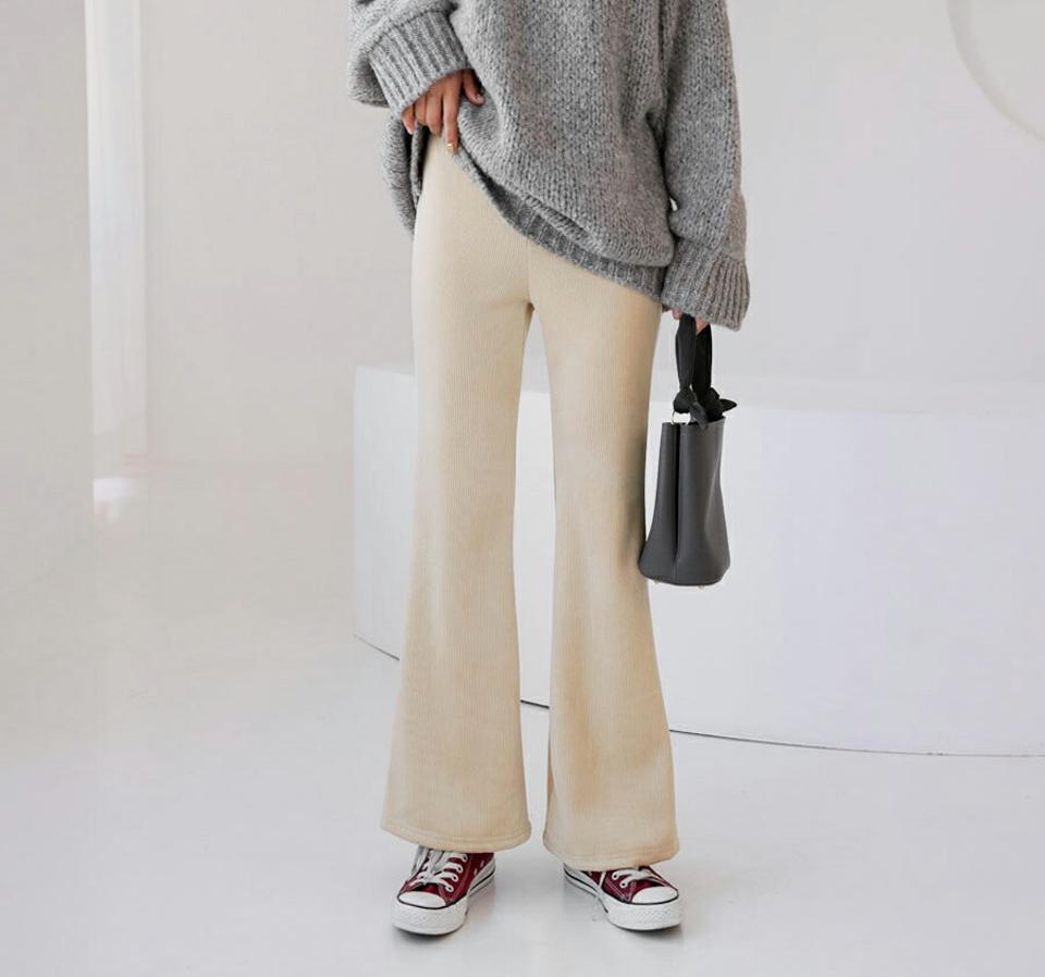 裏起毛リブブーツカットパンツ・全3色・t62408 レディース 【pt】【韓国 ファッション ボトムス パンツ ロング ワイド ウエストゴム 暖かい 起毛 リブ ブーツカット 無地 大人 タイト スリム カジュアル 秋 冬】