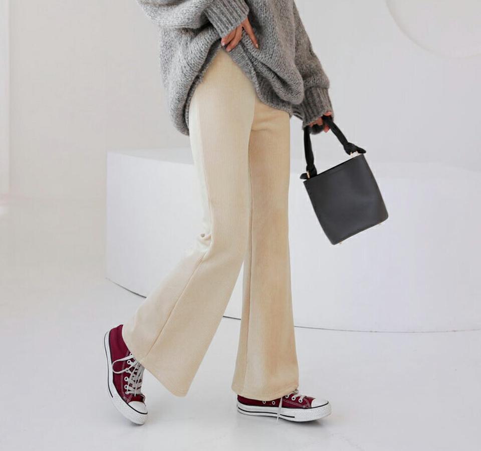 裏起毛リブブーツカットパンツ・全3色・t62408 レディース 【pt】【韓国 ファッション ボトムス パンツ ロング ワイド ウエストゴム 暖かい 起毛 リブ ブーツカット 無地 大人 タイト スリム カジュアル 秋 冬】