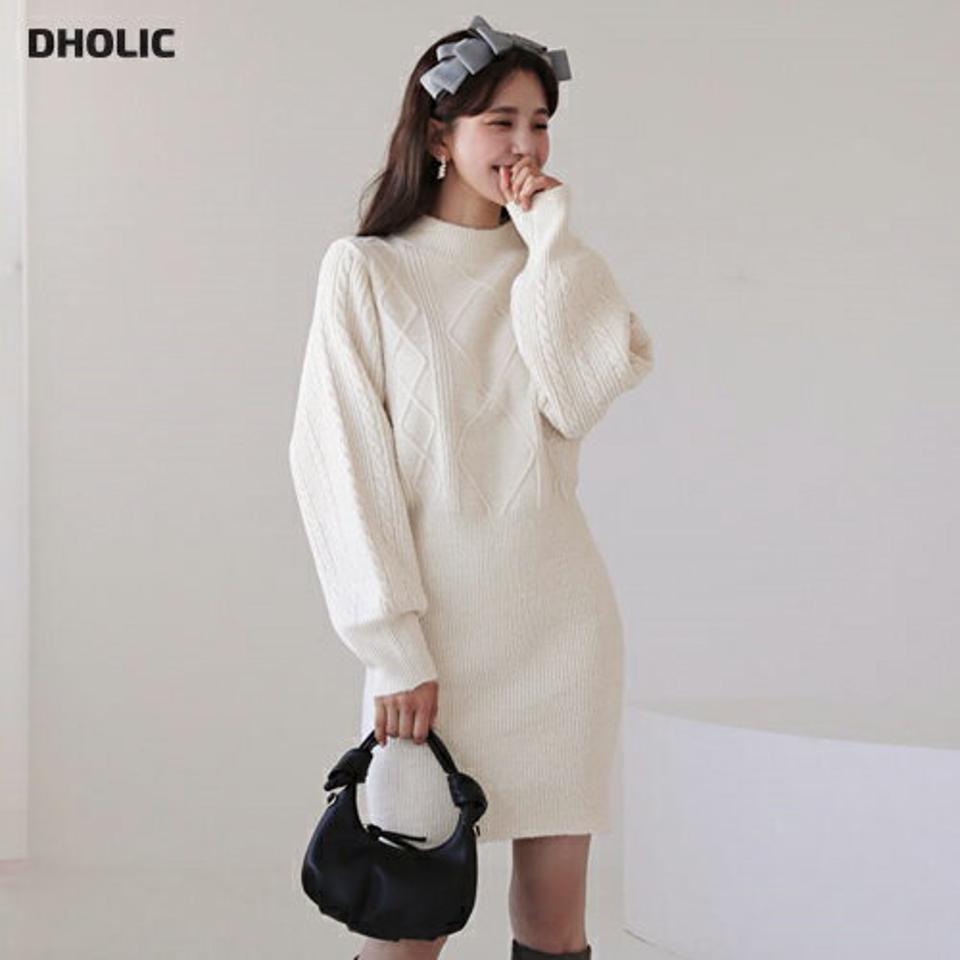 ツイスニットワンピース・全4色・t62331 レディース 【ops】【韓国 ファッション ワンピース ミニワンピース ニットワンピース ニット ラウンドネック スリム 体型カバー ツイスト ハイネック カジュアル 秋 冬】