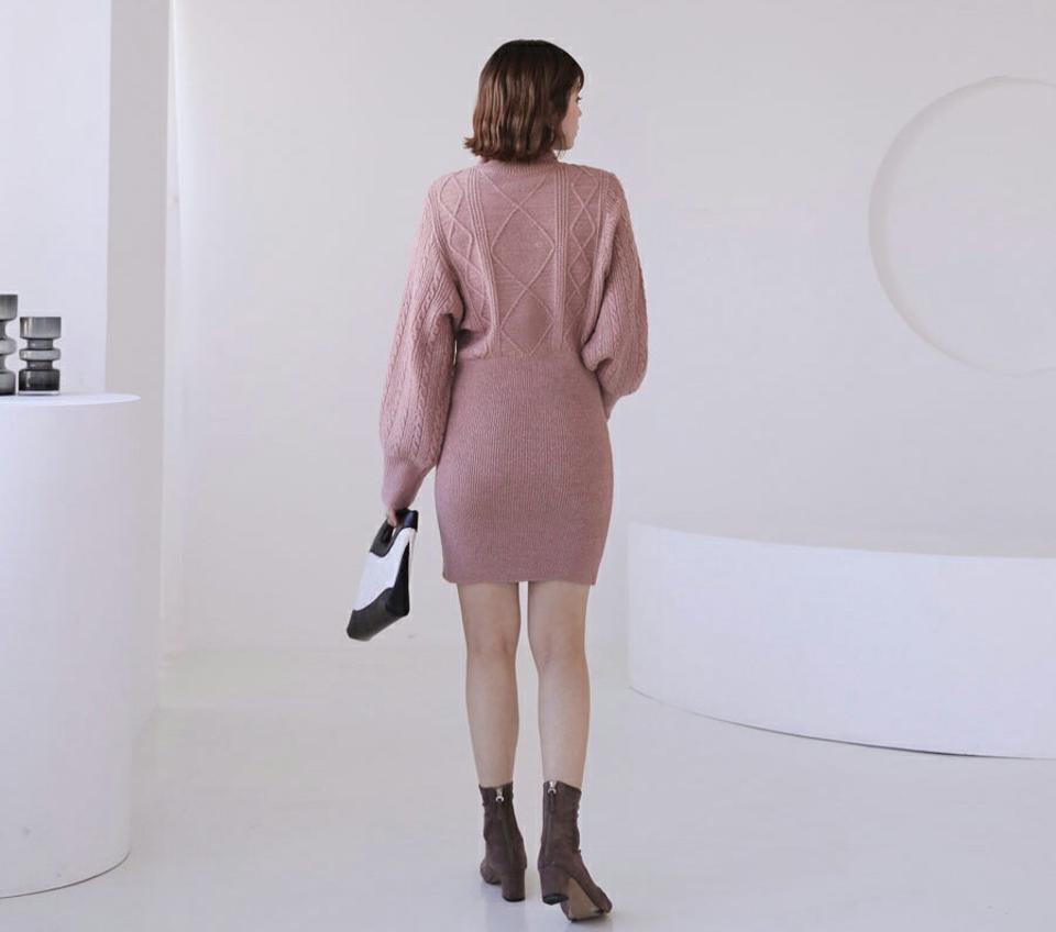 ツイスニットワンピース・全4色・t62331 レディース 【ops】【韓国 ファッション ワンピース ミニワンピース ニットワンピース ニット ラウンドネック スリム 体型カバー ツイスト ハイネック カジュアル 秋 冬】