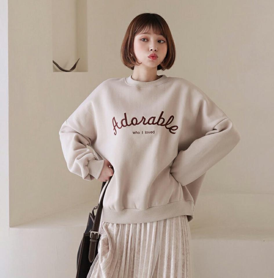 裏起毛レタリングスウェット・全4色・t62396 レディース 【tops】【韓国 ファッション トップス スウェット トレーナー Tシャツ カットソー 長袖 ラウンドネック 無地 ルーズ ゆったり デイリー ベーシック カジュアル レタリング カジュアル 秋 冬】