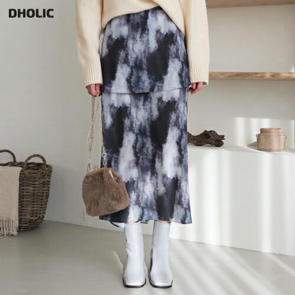 ウォーターカラーラップスカート・全2色・t62404 レディース 【sk】【韓国 ファッション ボトムス スカート ロング ロングスカート ウォーターカラー ラップスカート ユニーク ウエストゴム サイドジップ リボン アンバランス カジュアル 秋 冬】